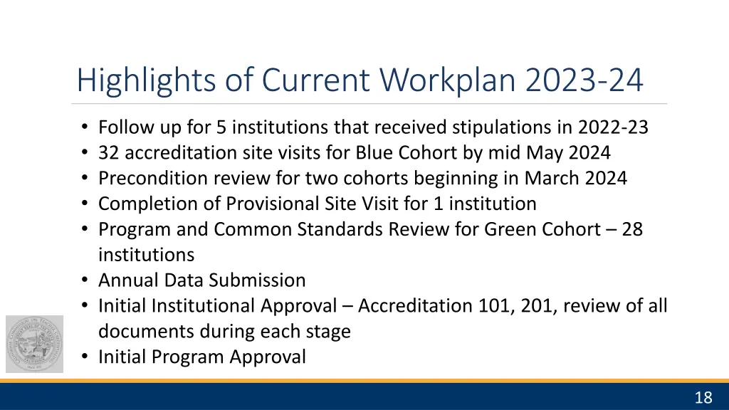 highlights of current workplan 2023 24