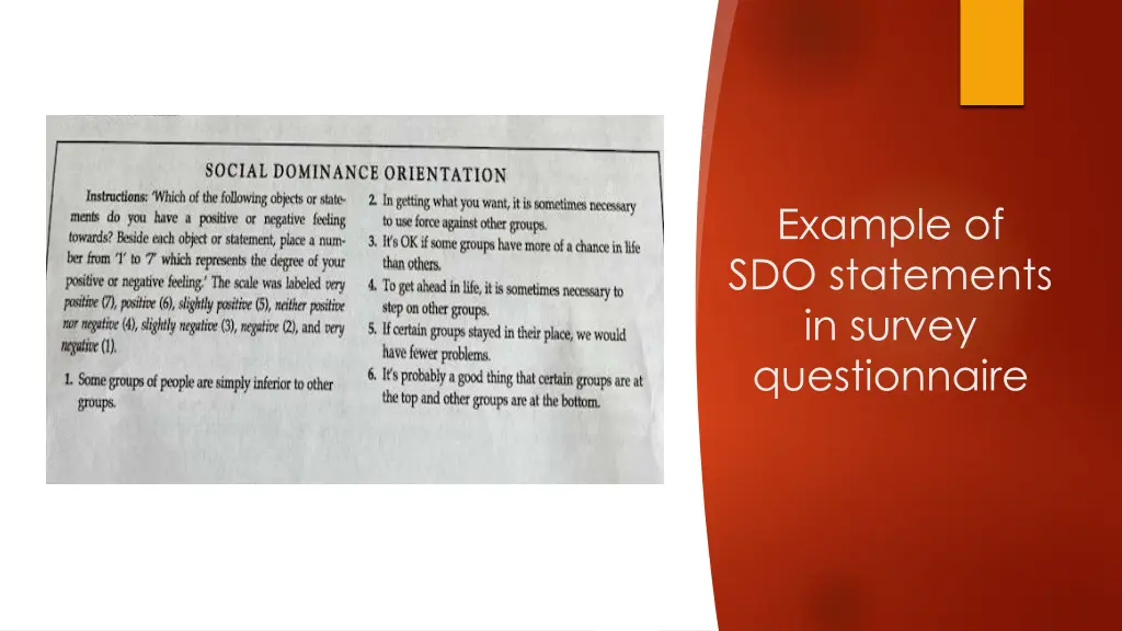 example of sdo statements in survey questionnaire
