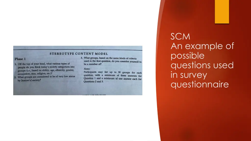 scm an example of possible questions used