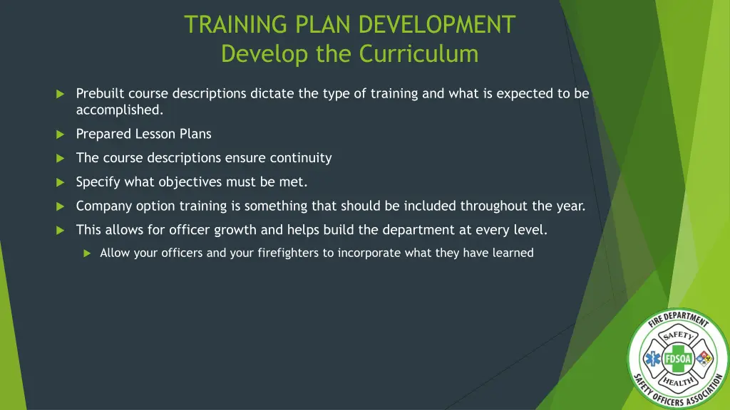 training plan development develop the curriculum