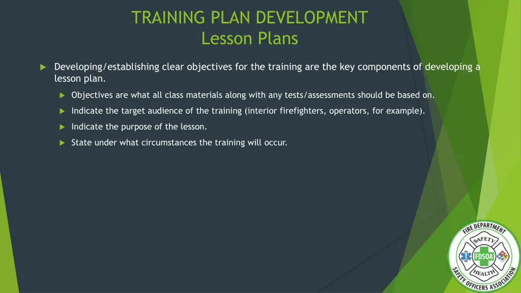 training plan development lesson plans