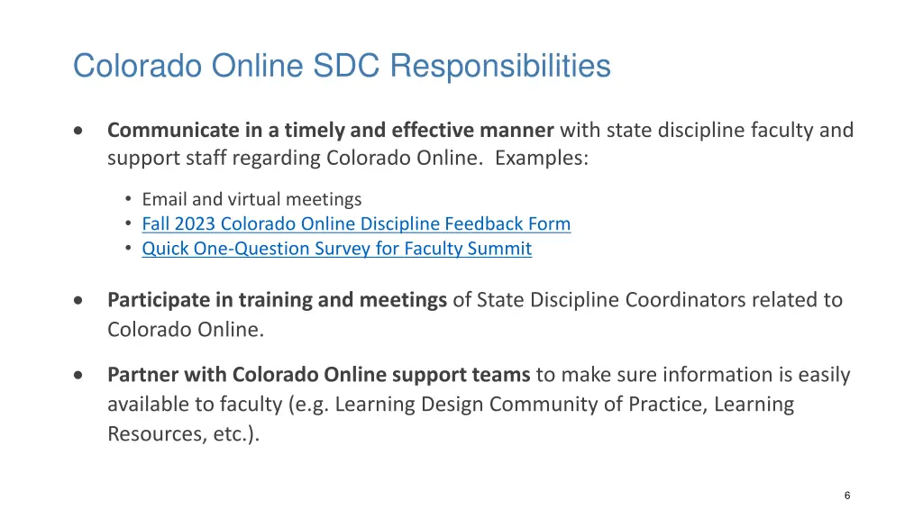 colorado online sdc responsibilities