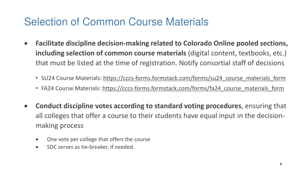 selection of common course materials