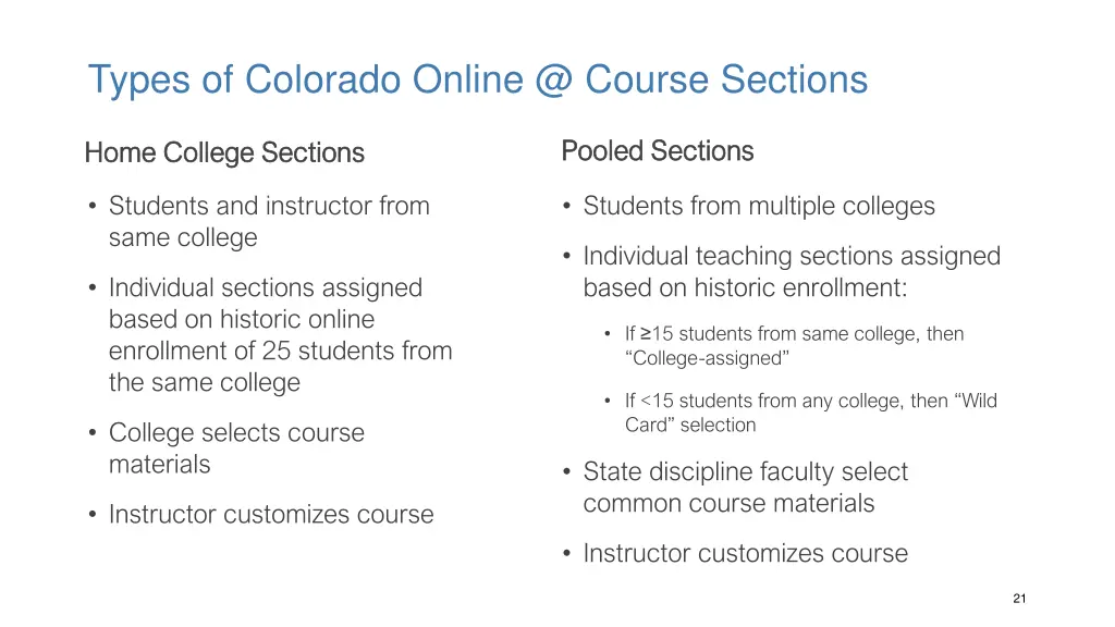 types of colorado online @ course sections