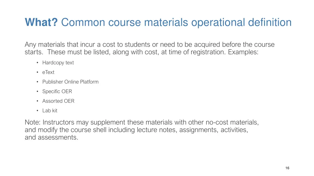 what common course materials operational