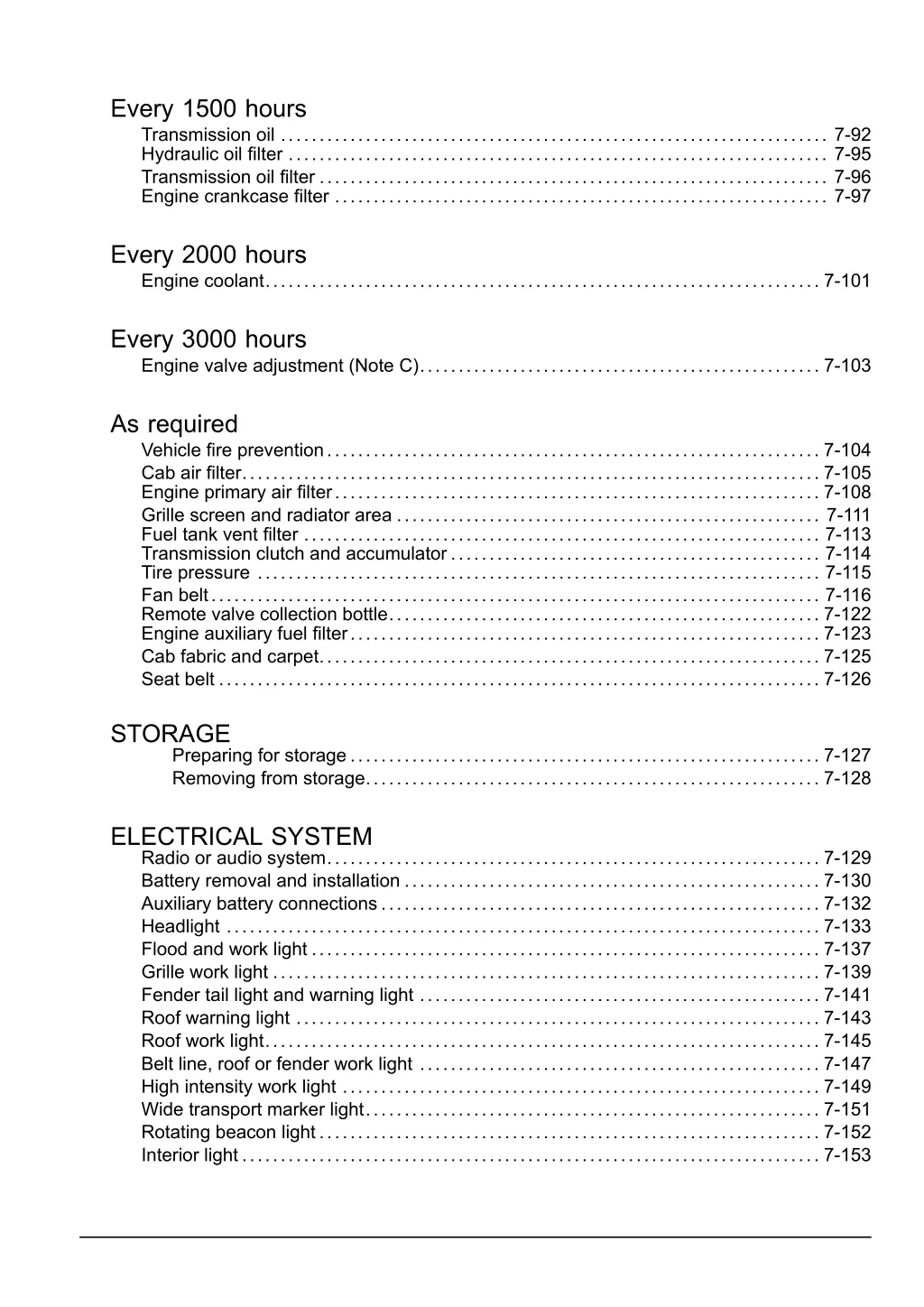 every 1500 hours transmission oil 7 92 hydraulic