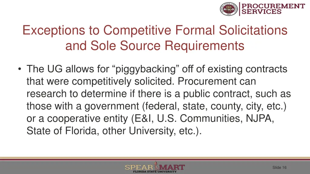 exceptions to competitive formal solicitations