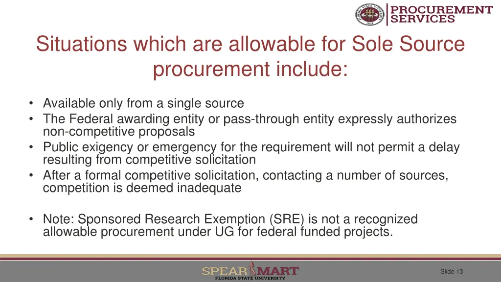 situations which are allowable for sole source