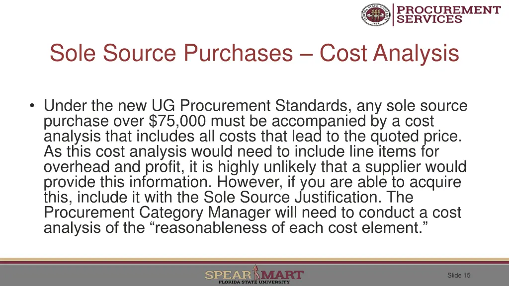 sole source purchases cost analysis