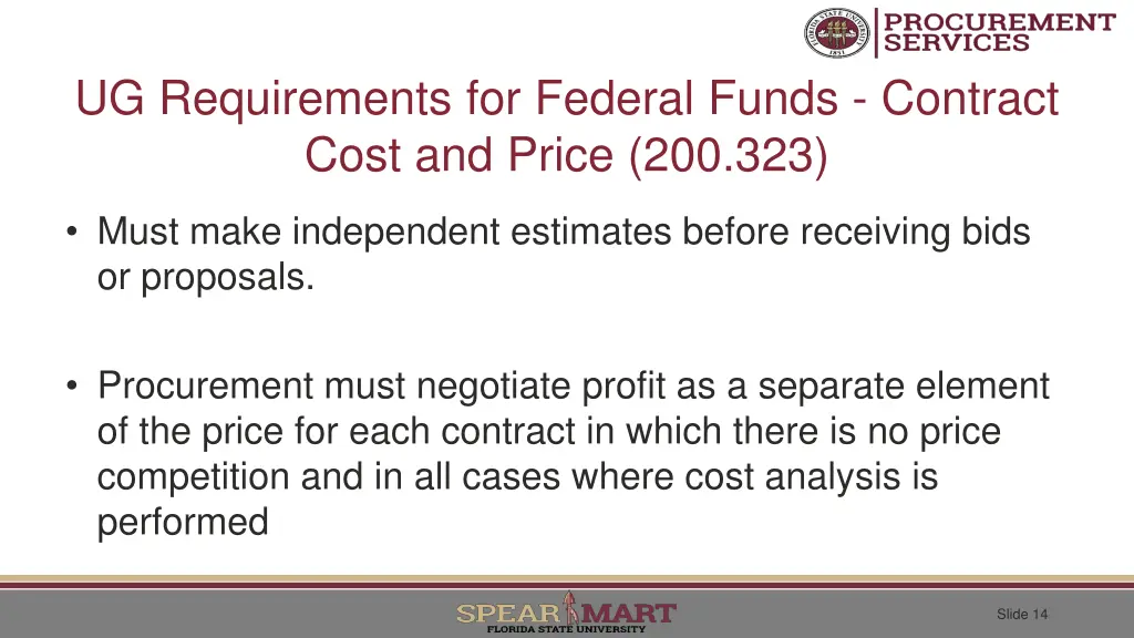 ug requirements for federal funds contract cost