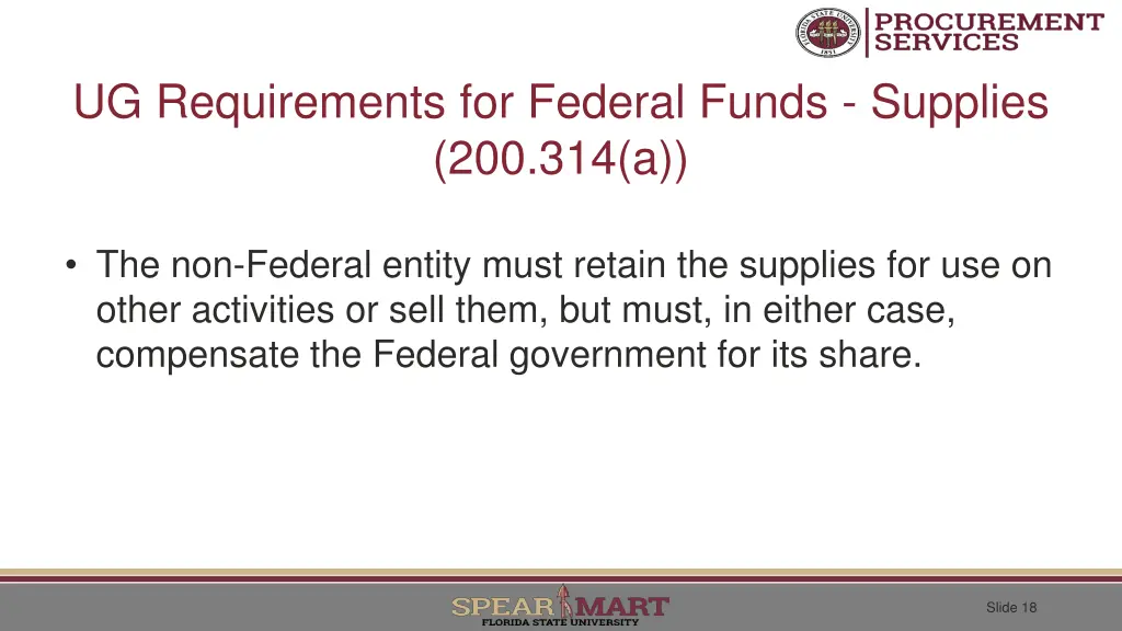 ug requirements for federal funds supplies