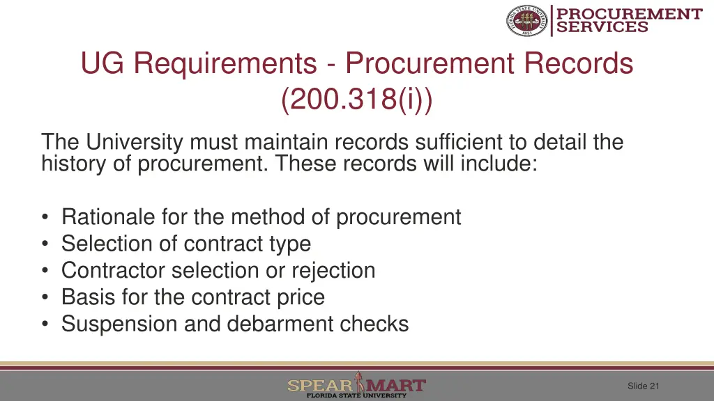 ug requirements procurement records 200 318 i