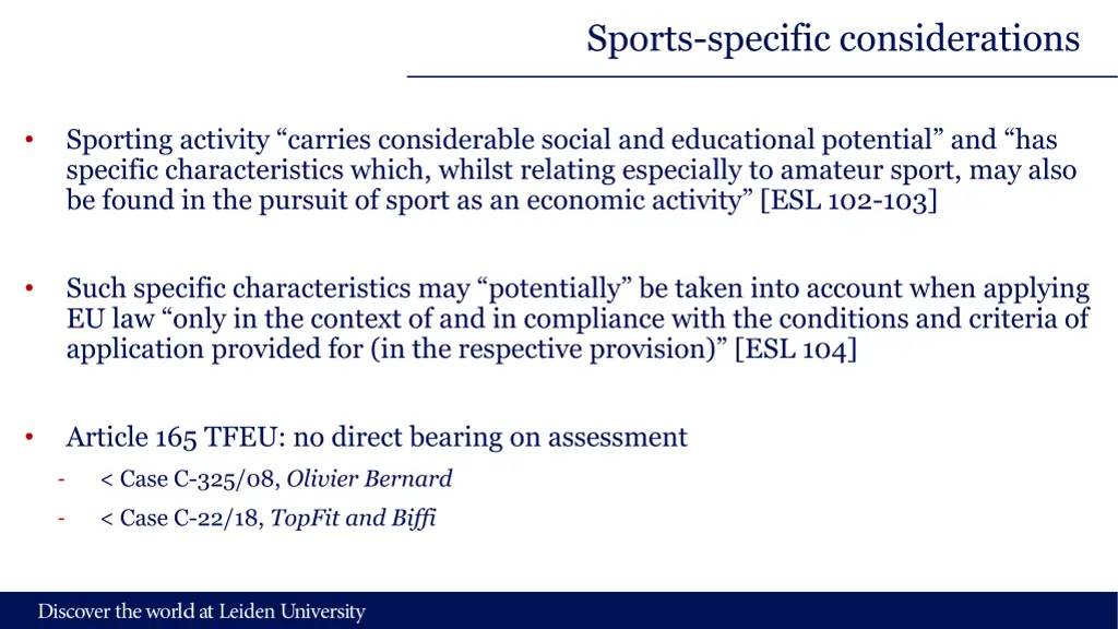 sports specific considerations