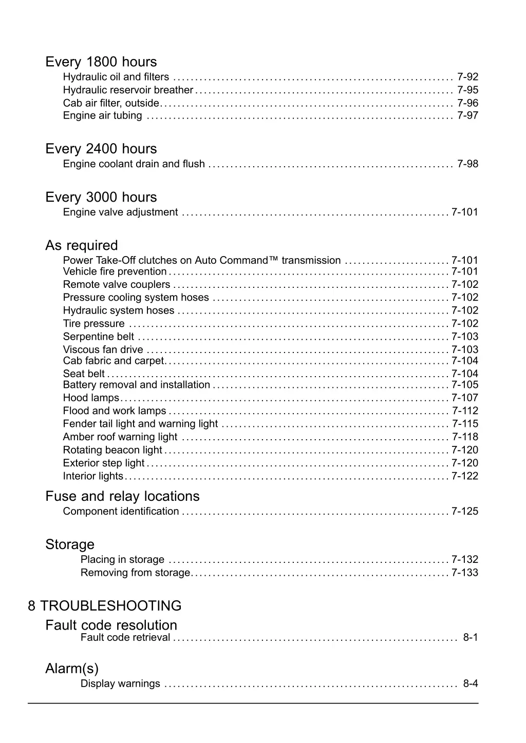 every 1800 hours hydraulic oil and filters