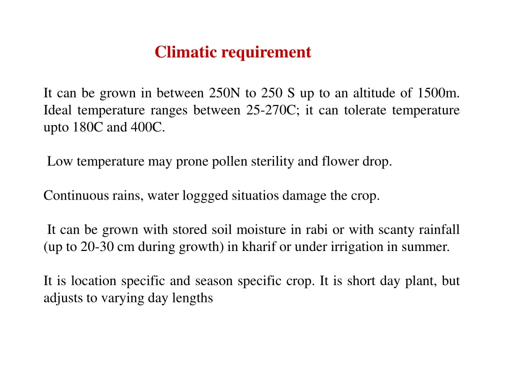 climatic requirement