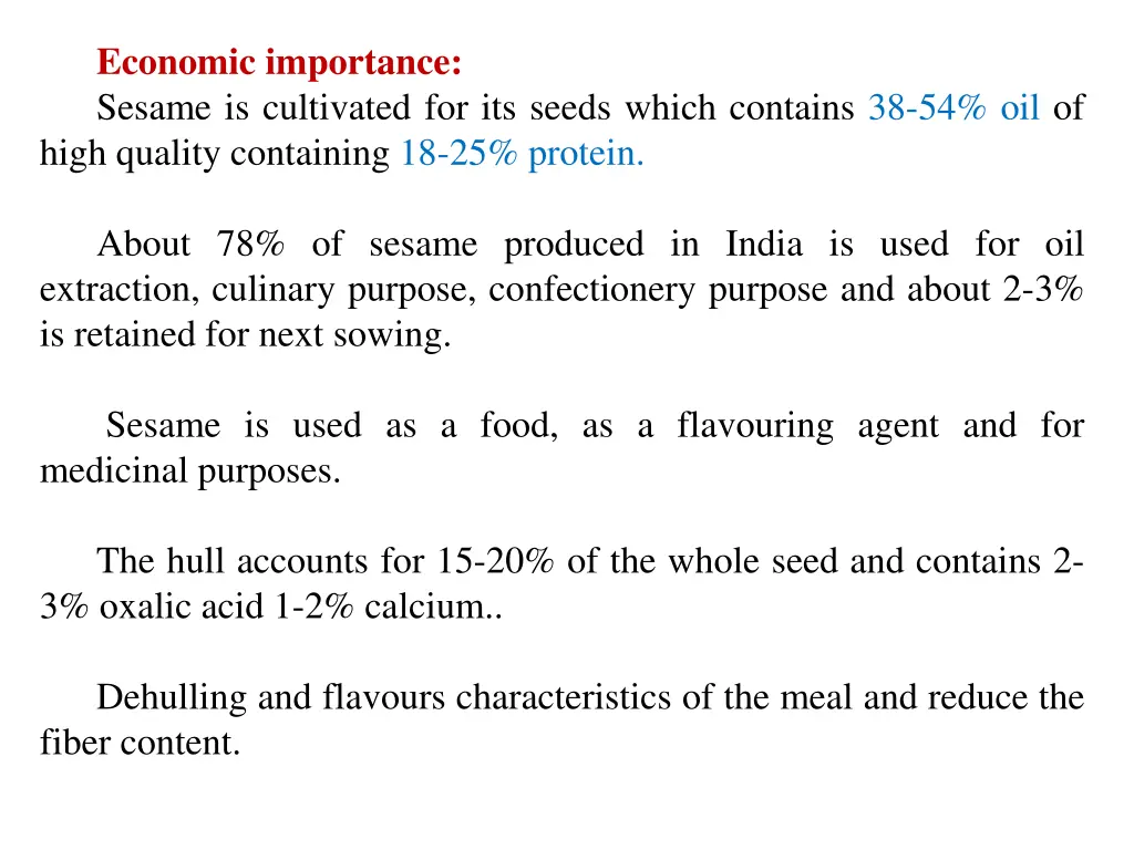 economic importance sesame is cultivated