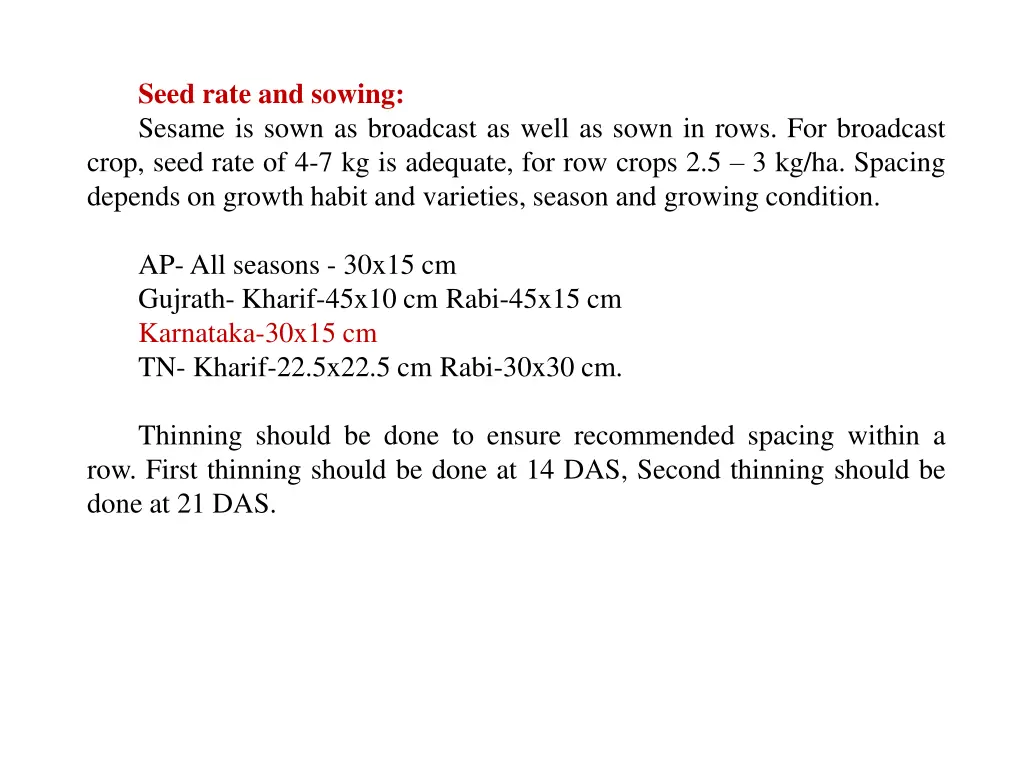 seed rate and sowing sesame is sown as broadcast