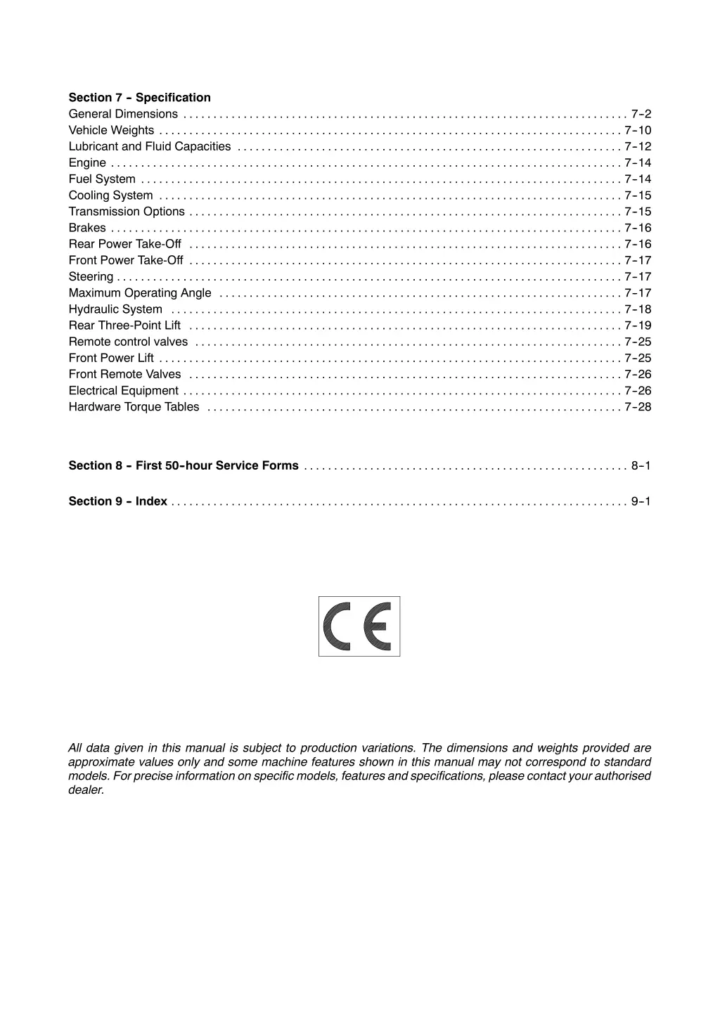 section 7 specification general dimensions