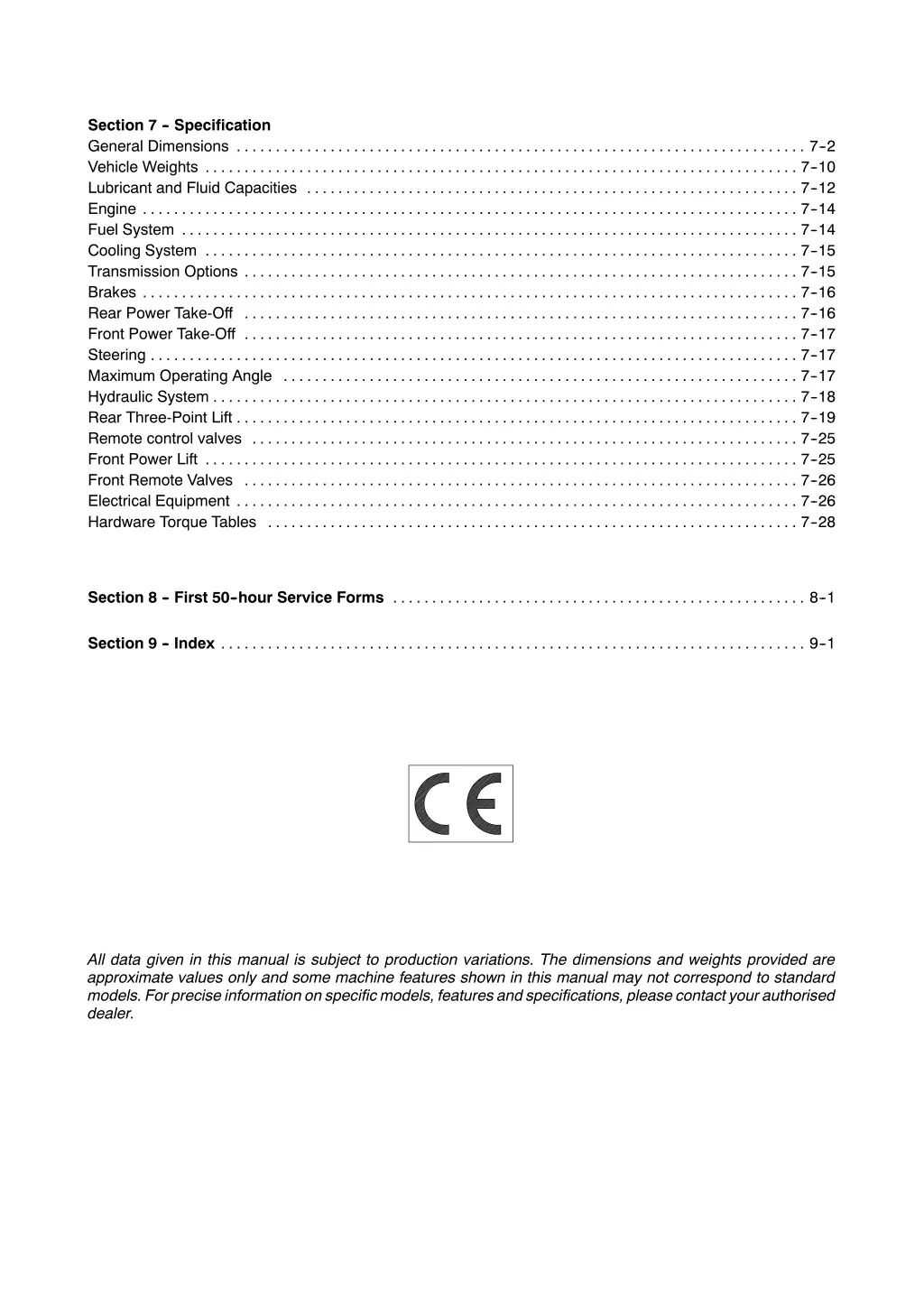 section 7 specification general dimensions