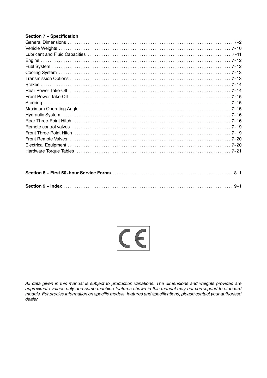 section 7 specification general dimensions