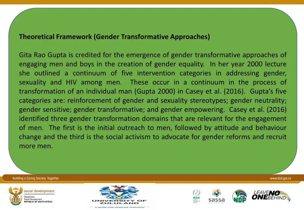 theoretical framework gender transformative