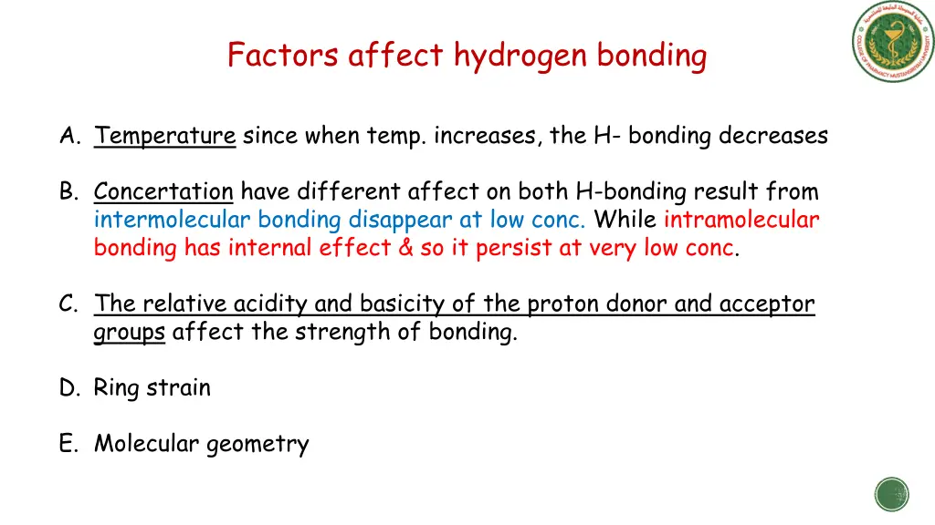 factors affect hydrogen bonding