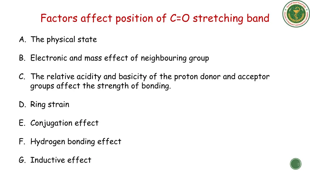 factors affect position of c o stretching band