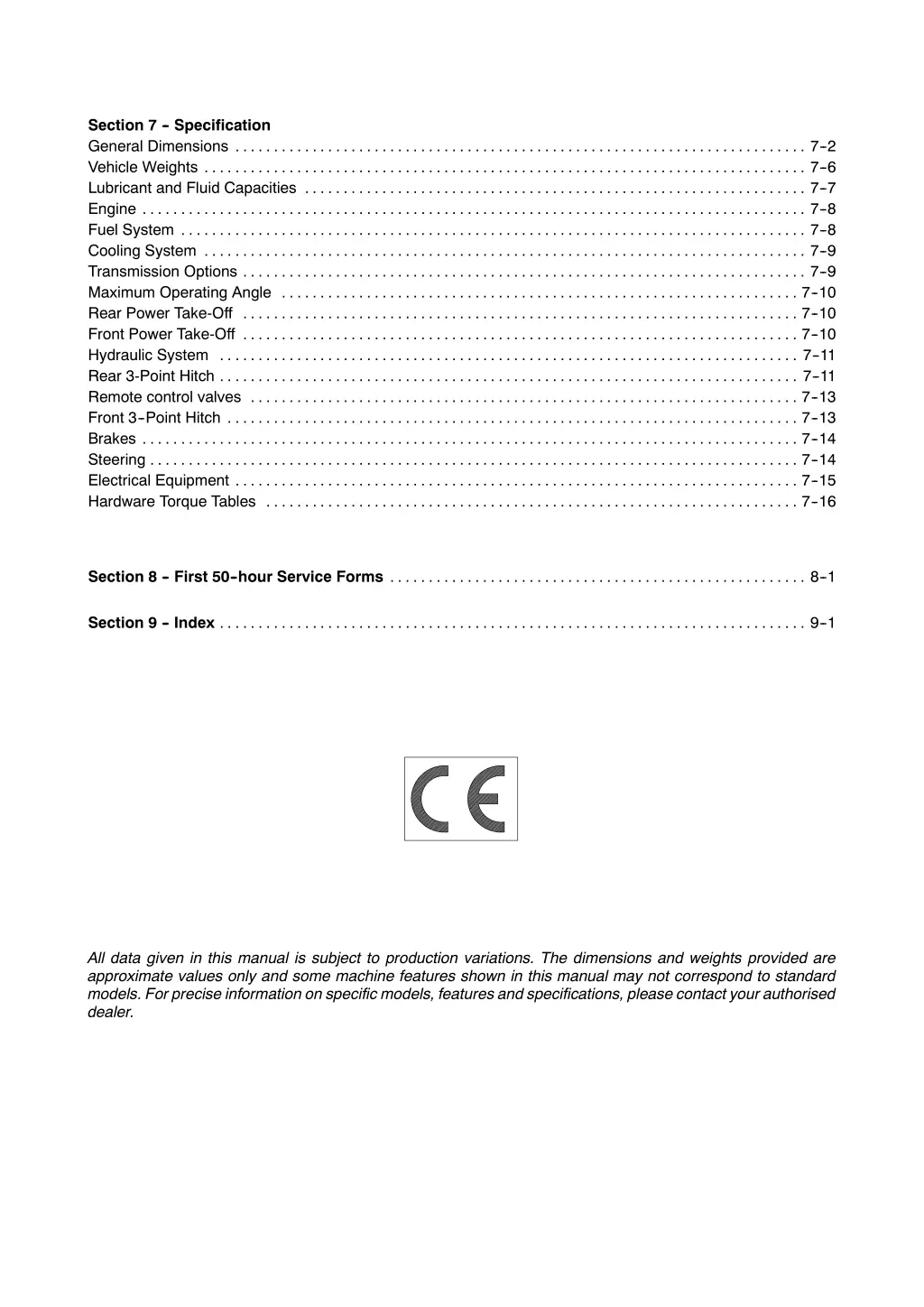 section 7 specification general dimensions