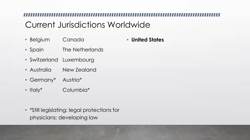 current jurisdictions worldwide