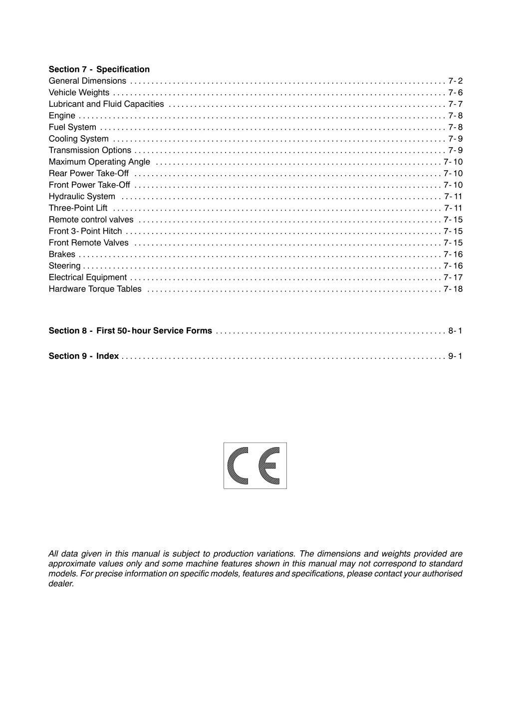 section 7 specification general dimensions