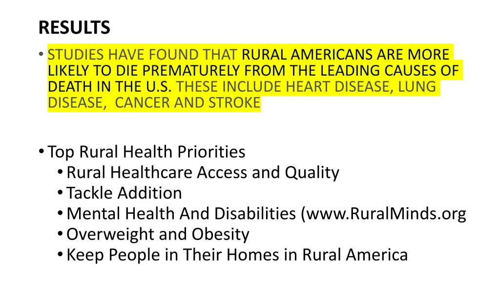 results studies have found that rural americans