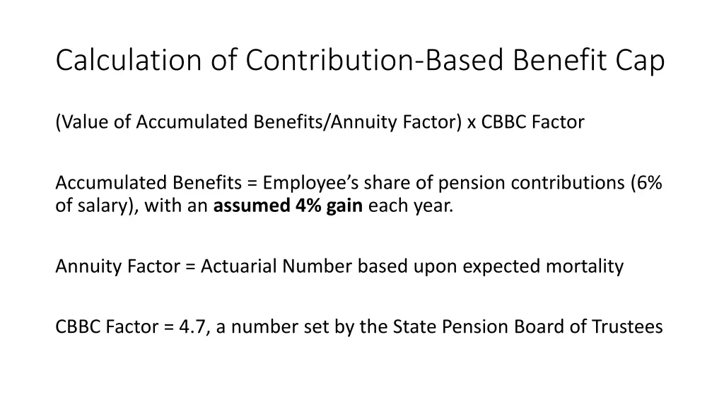 calculation of contribution based benefit cap