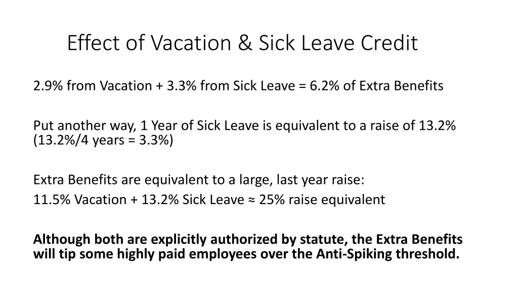 effect of vacation sick leave credit