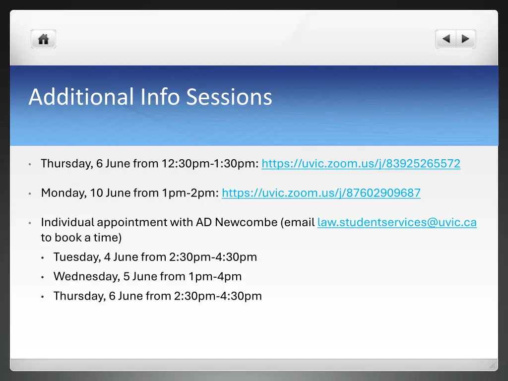 additional info sessions