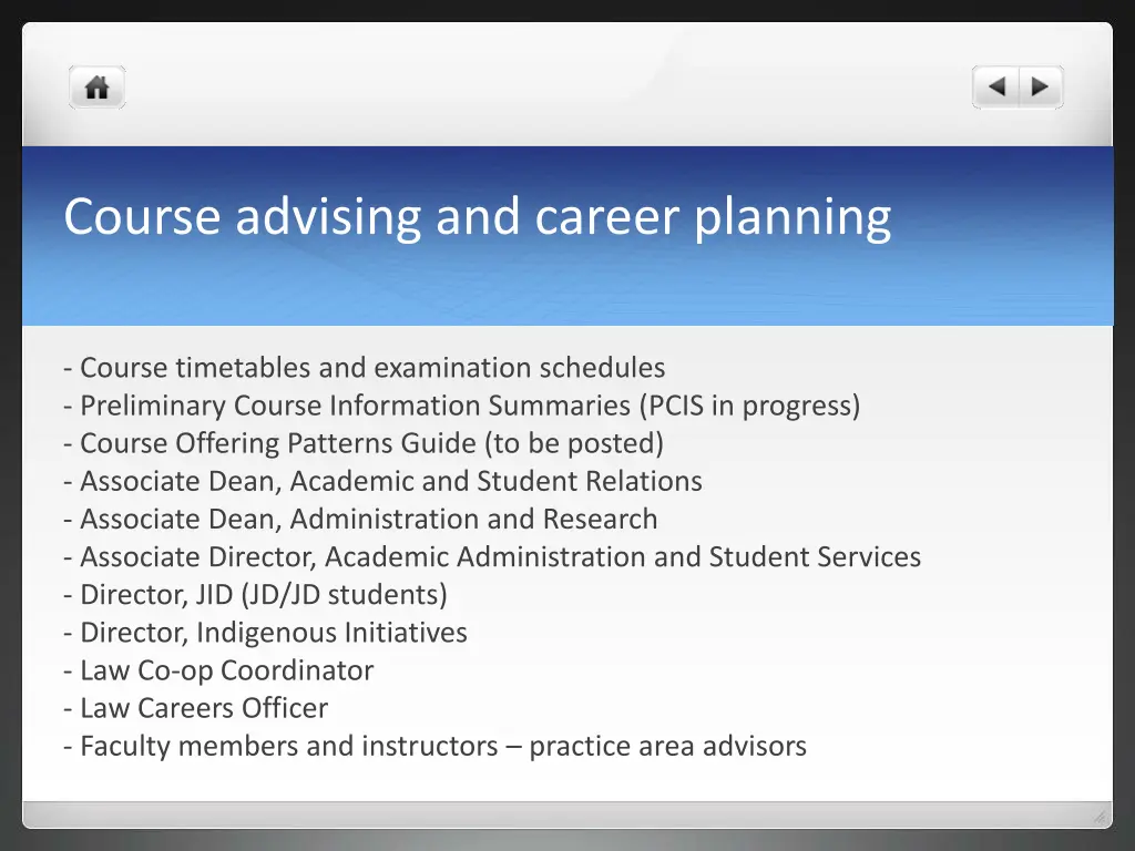 course advising and career planning