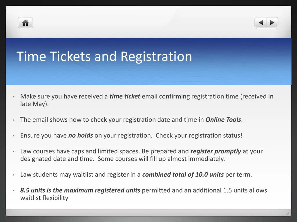 time tickets and registration