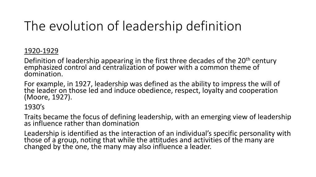 the evolution of leadership definition