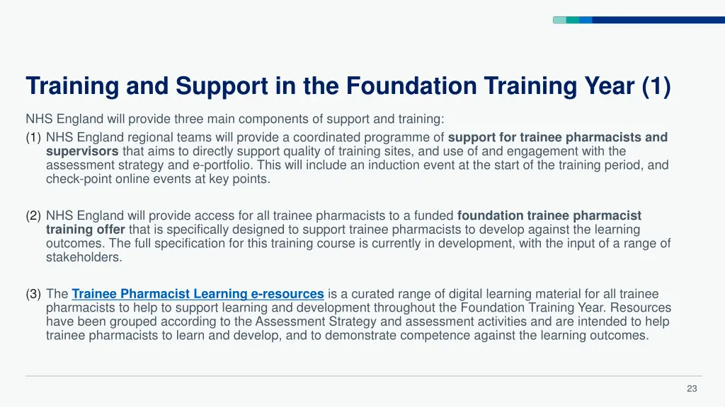 training and support in the foundation training 1