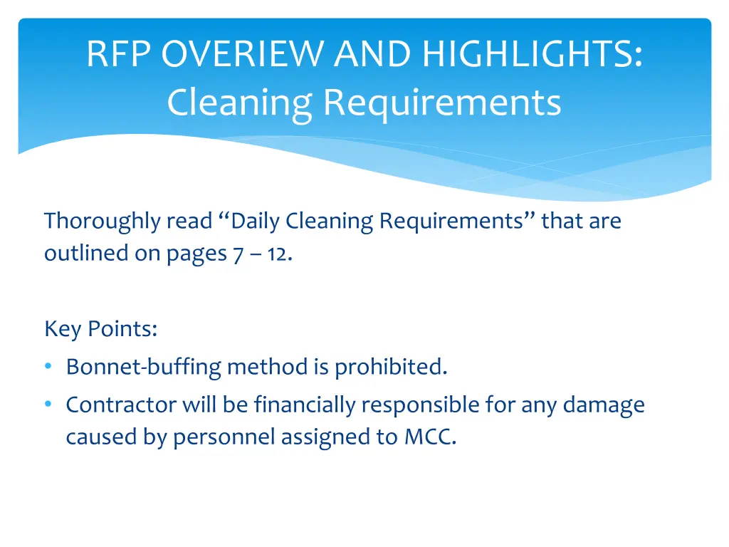 rfp overiew and highlights cleaning requirements