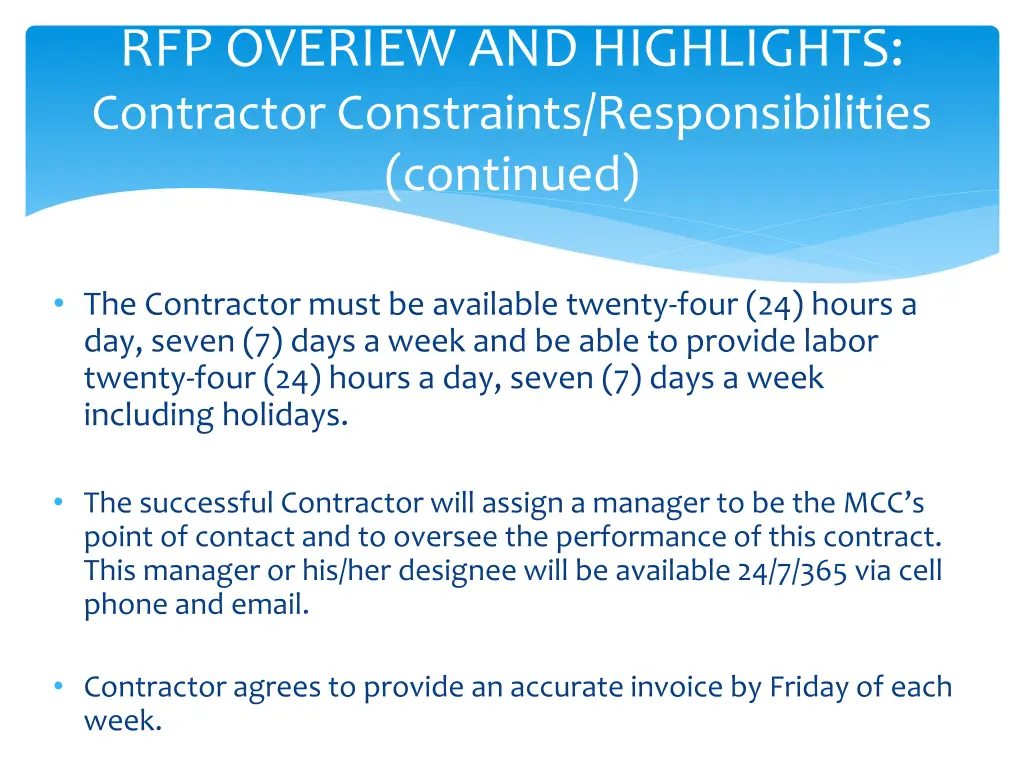 rfp overiew and highlights contractor constraints 2