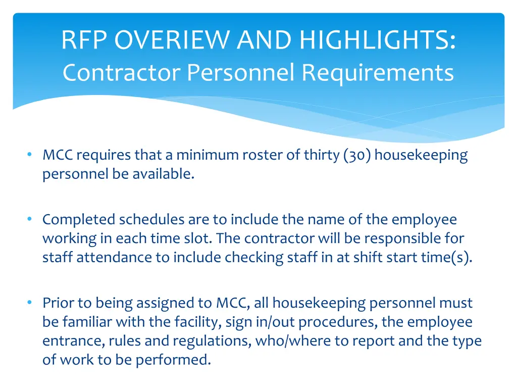 rfp overiew and highlights contractor personnel