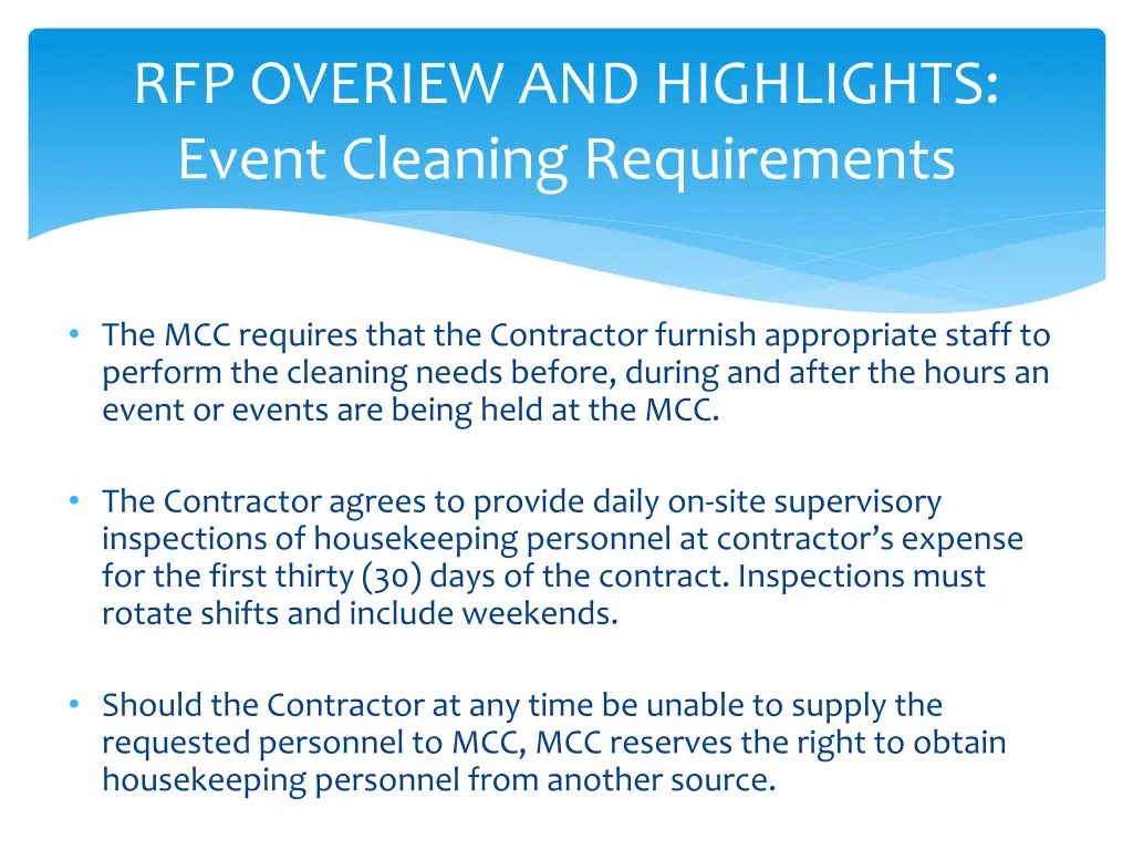 rfp overiew and highlights event cleaning