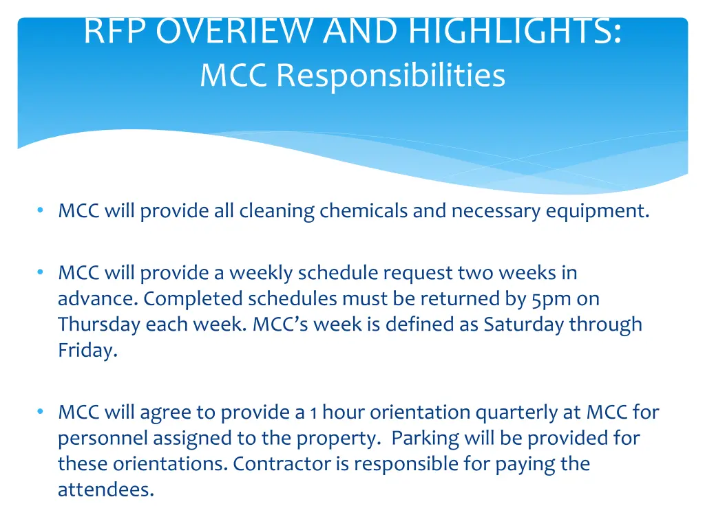 rfp overiew and highlights mcc responsibilities