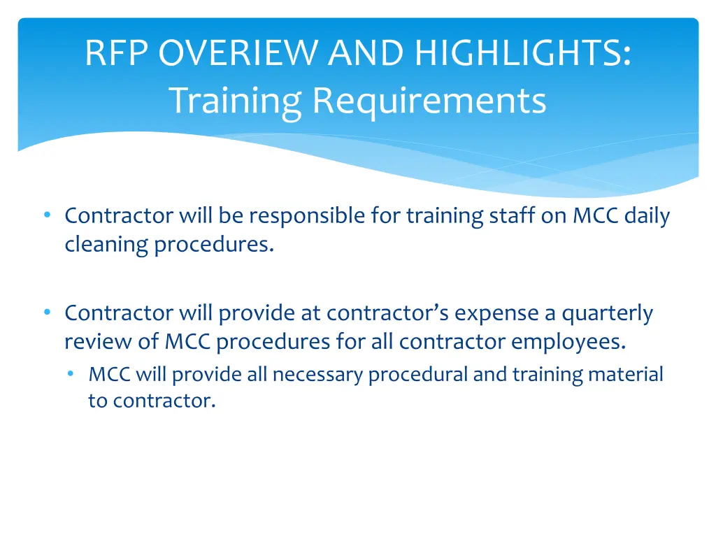 rfp overiew and highlights training requirements