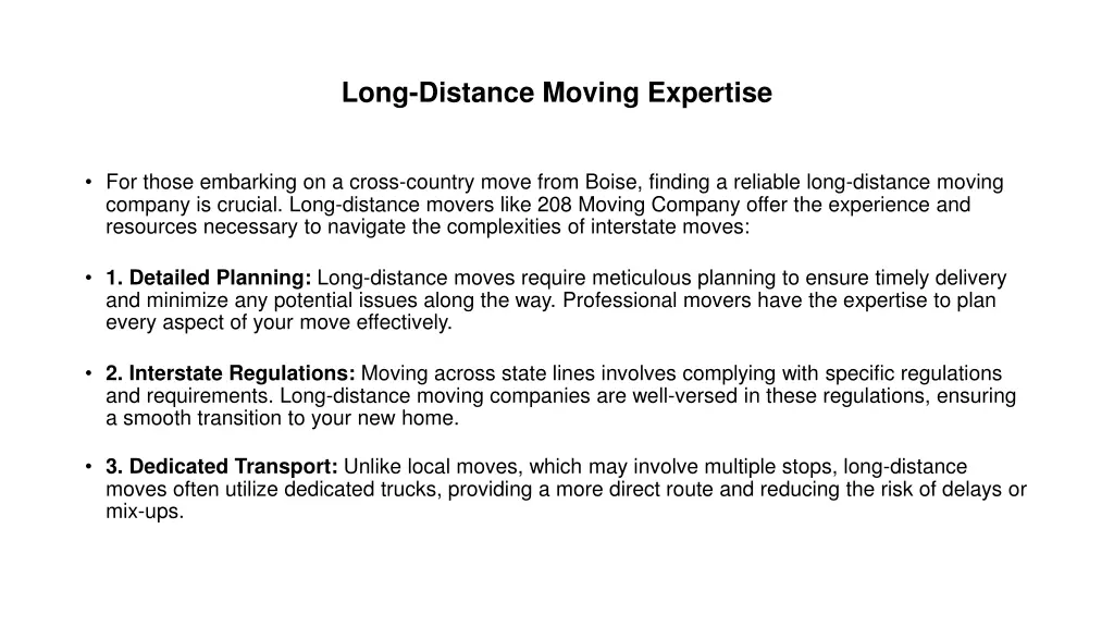 long distance moving expertise