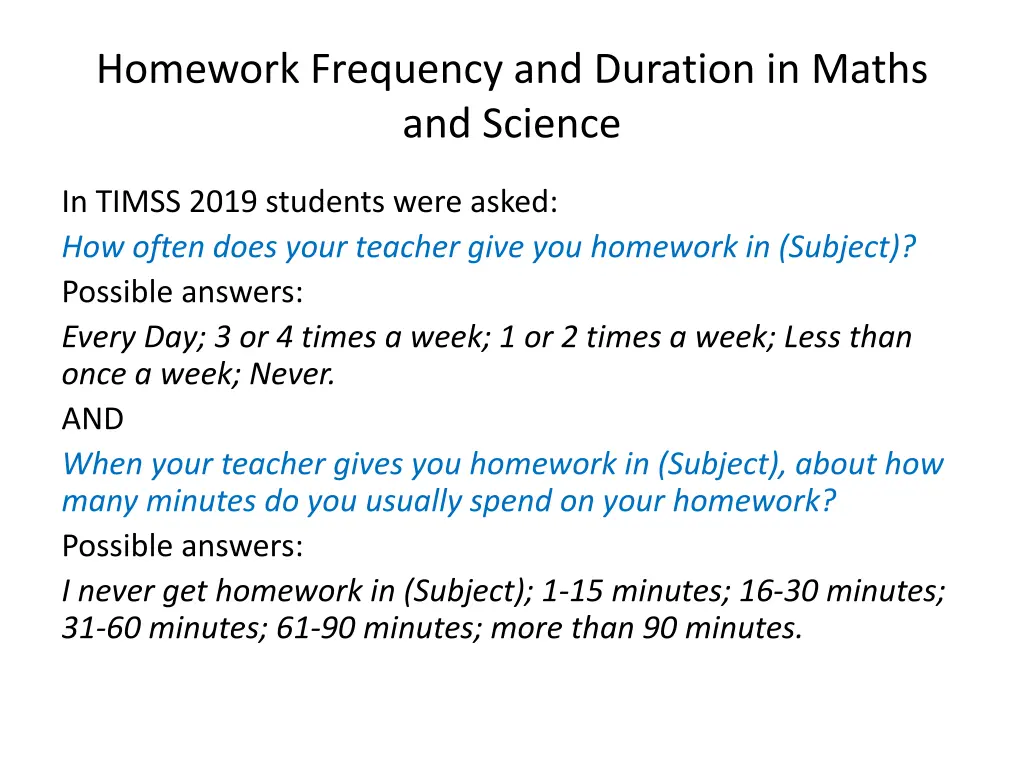 homework frequency and duration in maths