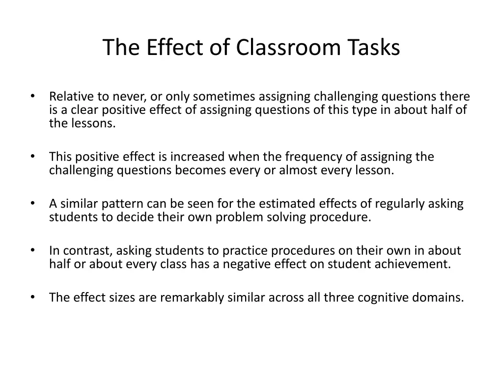 the effect of classroom tasks