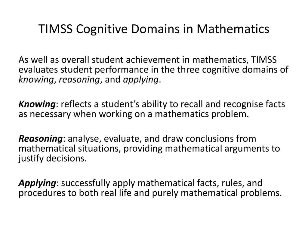 timss cognitive domains in mathematics