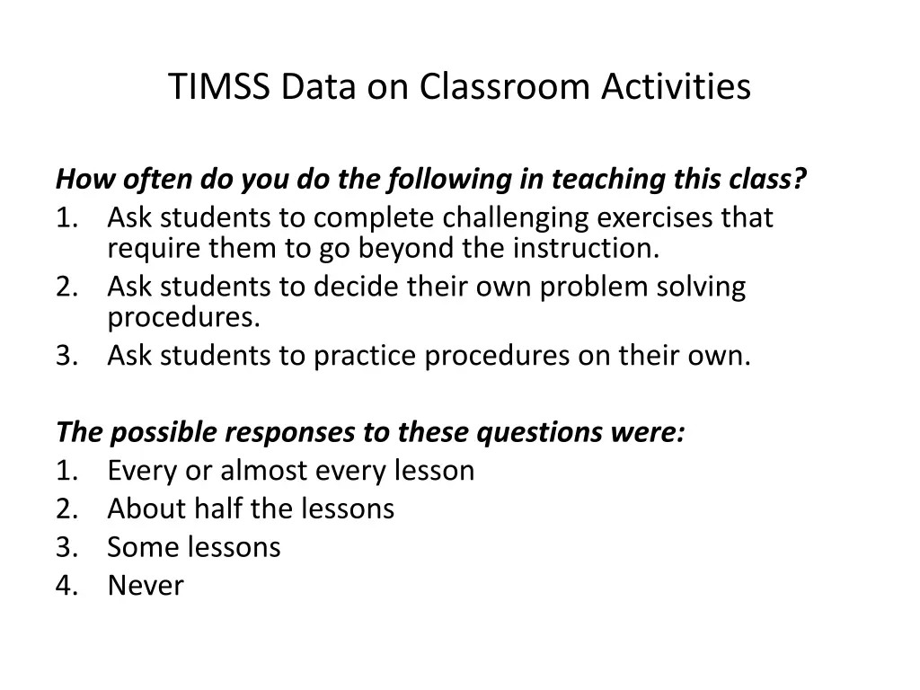 timss data on classroom activities