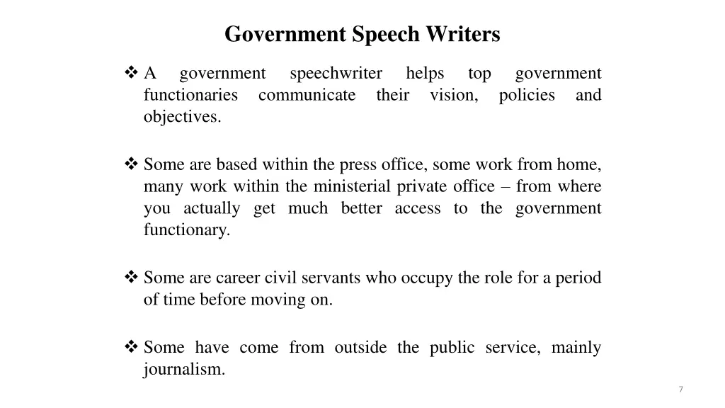 government speech writers